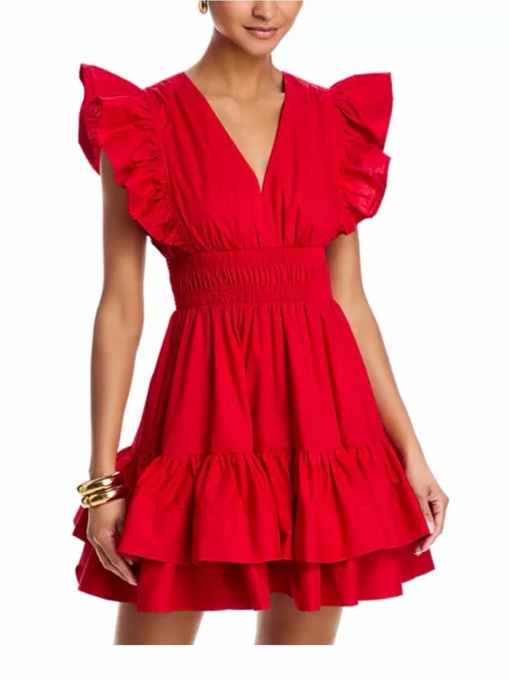 Aqua Red Ruffled V-Neck Mini Dress